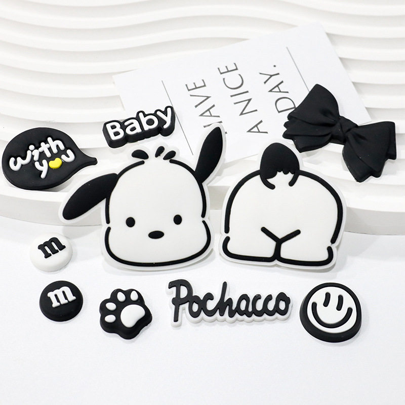 帕恰狗黑白大头蝴蝶结PVC硅胶水杯贴充电宝收纳盒摩托手机壳DIY贴