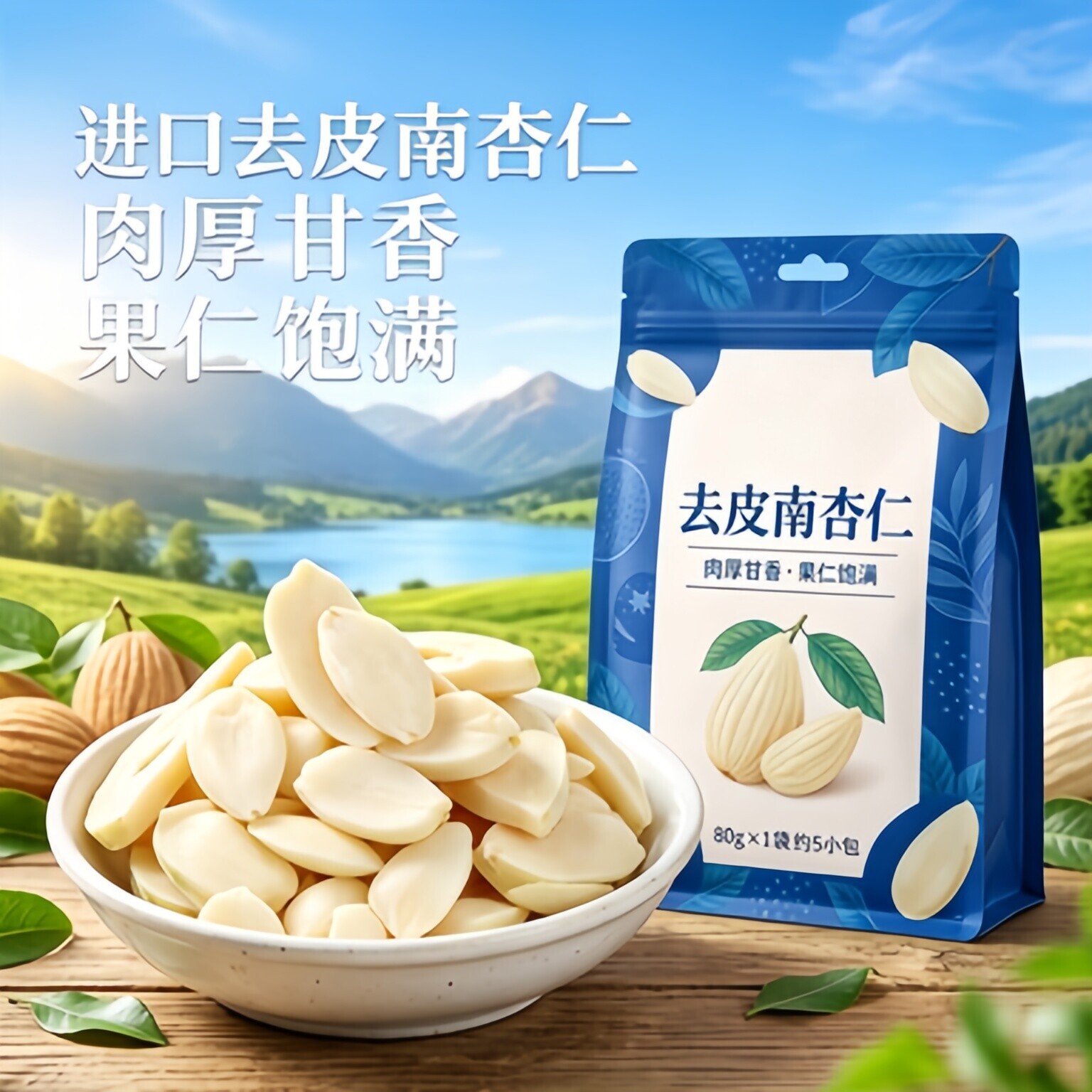 南杏仁官方旗舰店原味食用无硫生甜苦北南北烘焙打豆浆