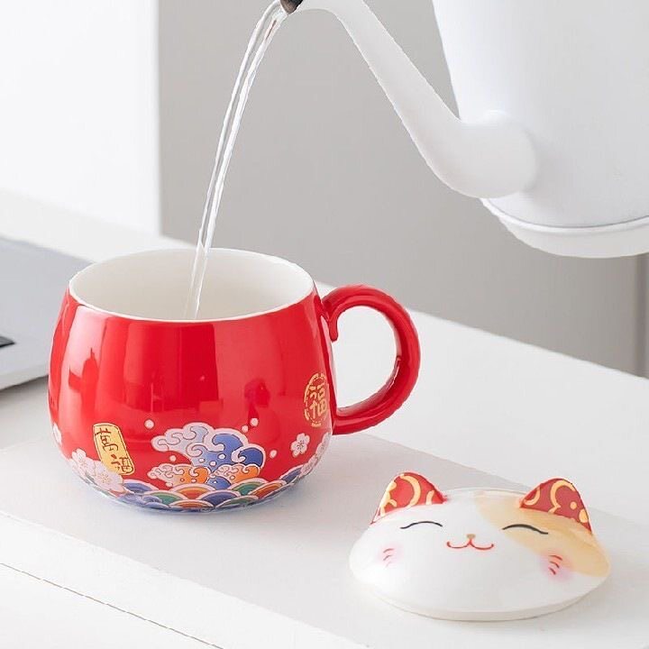 国潮陶瓷杯子招财猫创意小摆件马克杯咖啡杯茶水杯结婚礼物