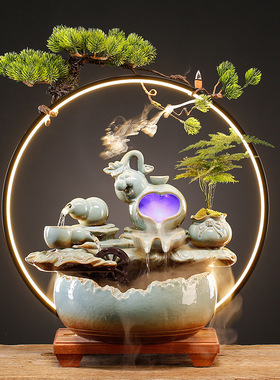 大师艺术高端新中式福禄双全流水摆件创意新中式喷泉办公室客厅