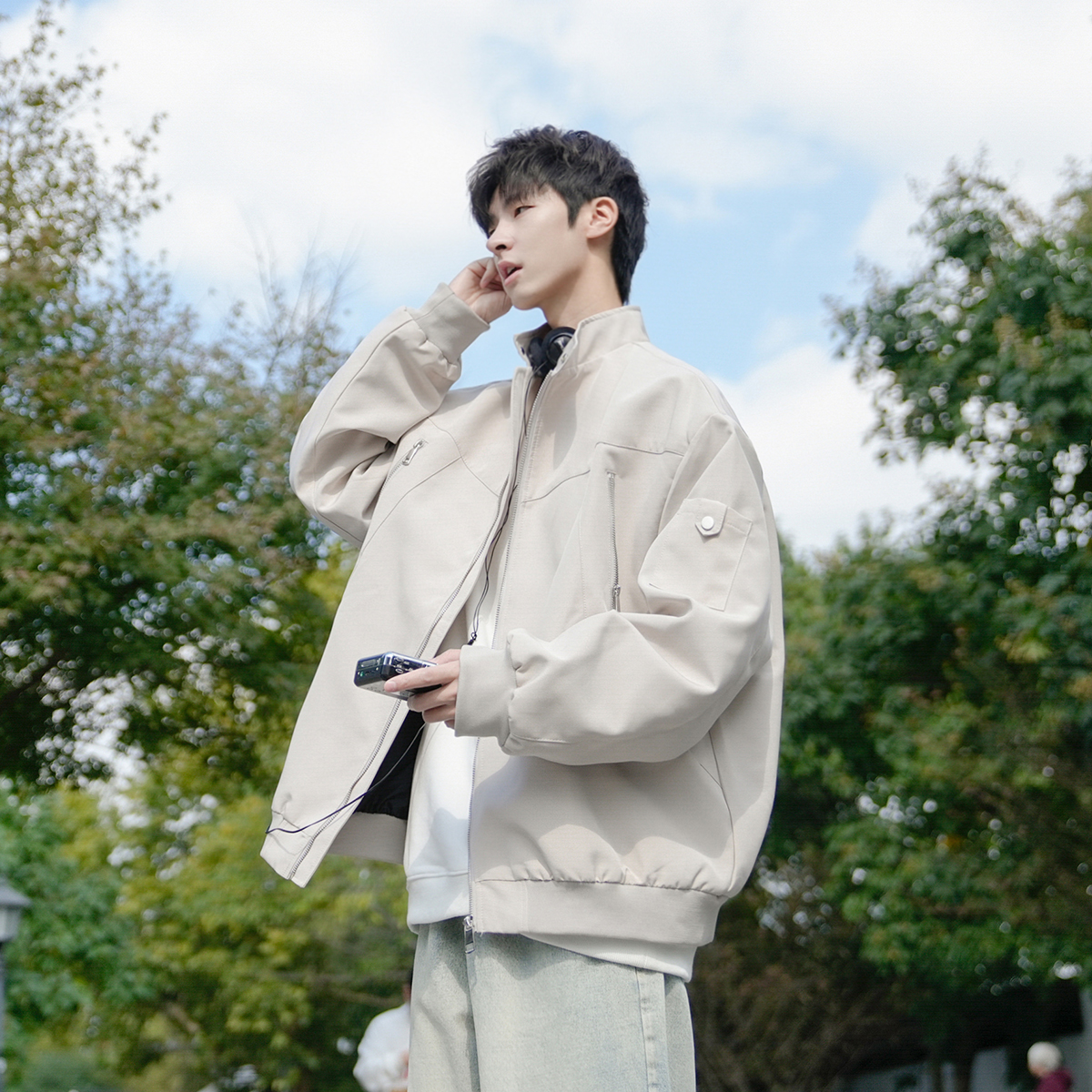 美式工装飞行员夹克男春秋新款