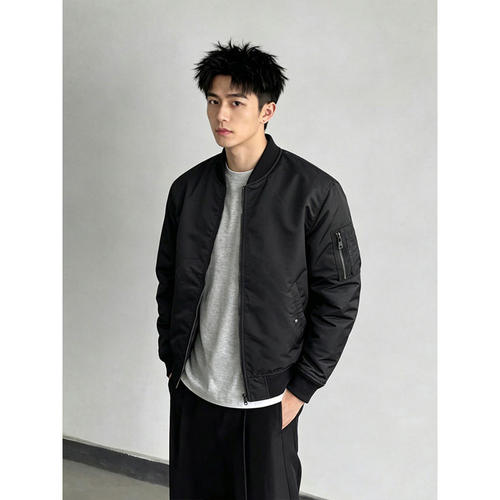美式空军飞行员夹克男黑色立领硬汉风潮流棒球服外套痞帅cleanfit