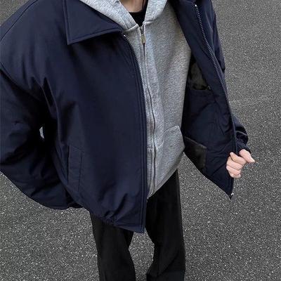 美式飞行夹克棉服男秋冬cleanfit短款翻领加棉外套bomber宽松上衣