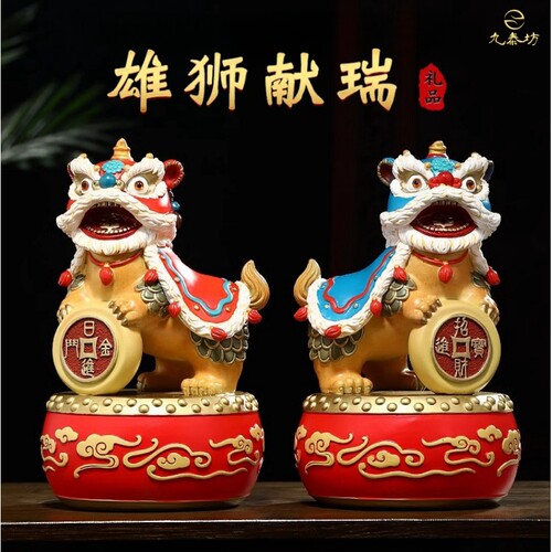 黄铜国潮酒柜铜狮子摆件乔迁送礼