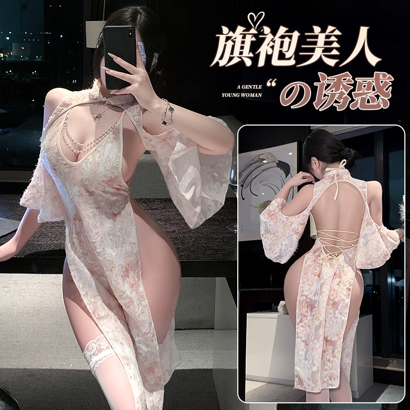 性感复古显胸旗袍连衣裙高开叉