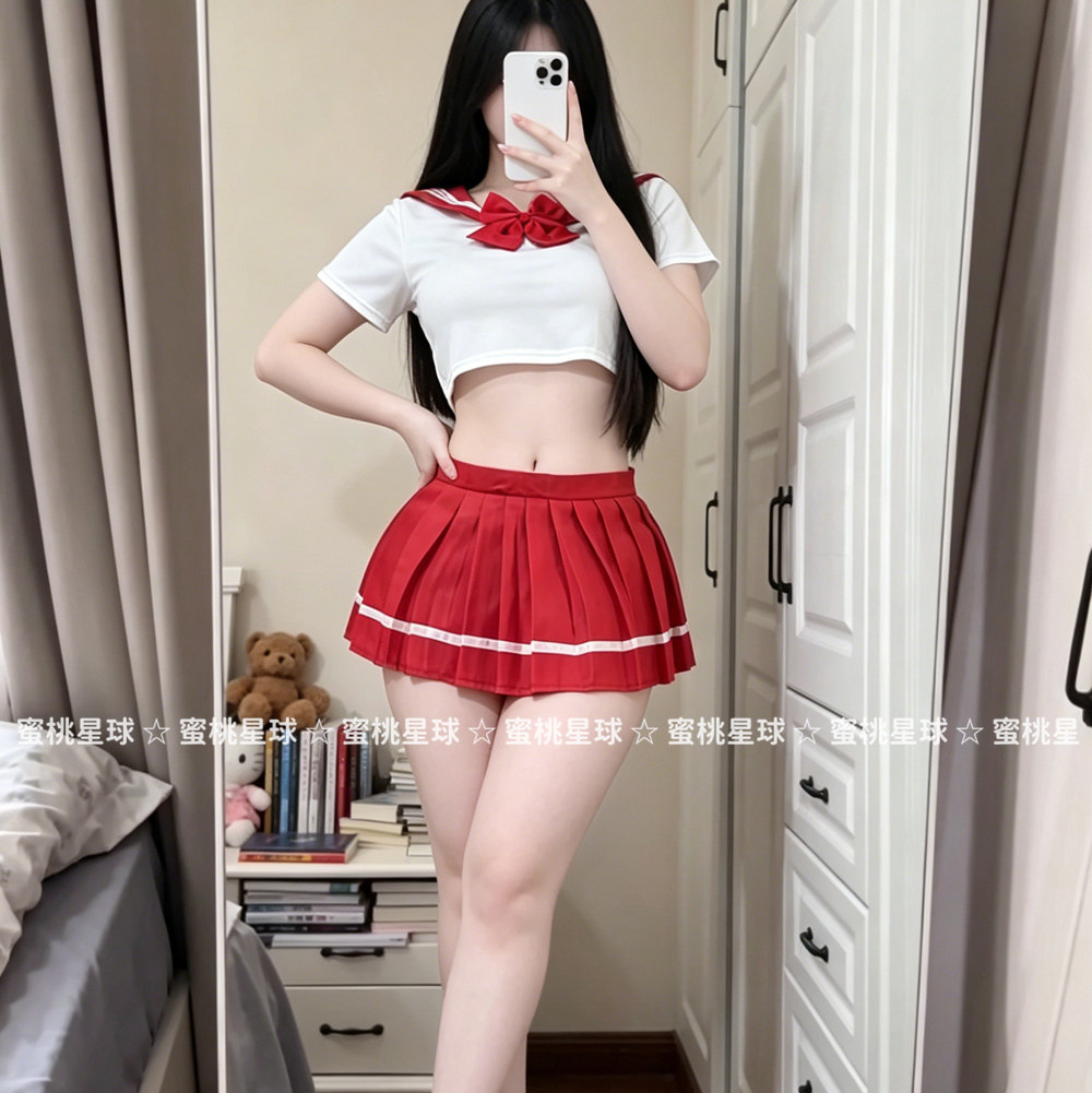 蜜桃星球~纯欲学院风制服超短裙水手服日系清纯学生百褶裙套装