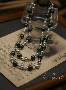 灰色长款百搭时尚毛衣链珍珠