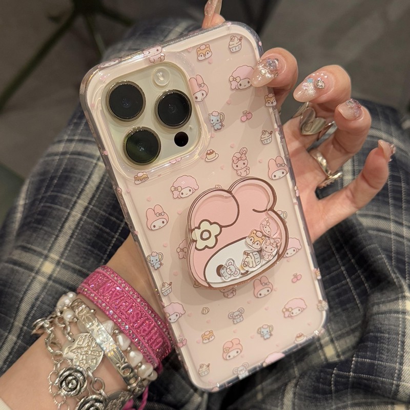 thumbnail for ins cartoon creative double-layer pink Melody for iPhone16promax mobile phone case 15pro high-end sense 14promax niche influencer 13pm personality 16pro silicone protective case