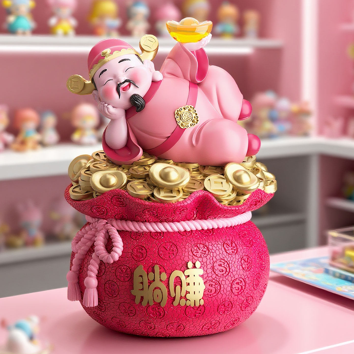 躺挣财神爷摆件招财工艺礼品摆饰存钱罐客厅前台收银柜台乔迁开业