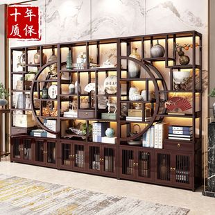 新中式博古架茶具置物架客厅多宝格展示柜落地收纳柜装饰品摆放架