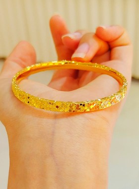 金包银碎碎冰冰手镯实心999足黄包金镯子爆闪开口时尚手环送女友