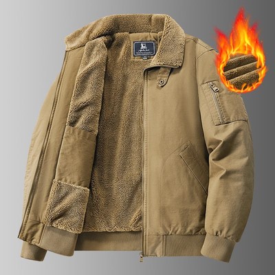 棉服男款冬季加绒加厚外套男宽松保暖工装棉衣翻领纯棉防寒服棉袄