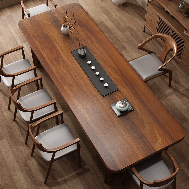 诧寂风南美胡桃木茶桌椅组合简约高档全实木泡茶桌原木茶台新中式