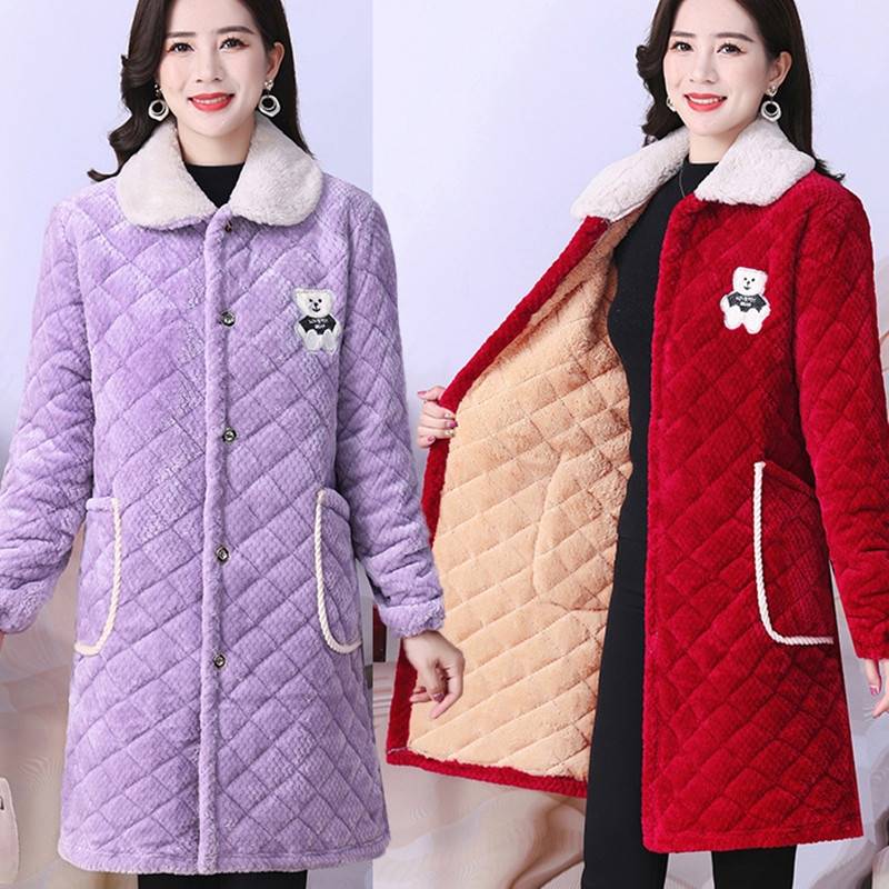 罩衣加绒加厚保暖棉服女秋冬季外套防污中长版宽松大尺码工作服棉