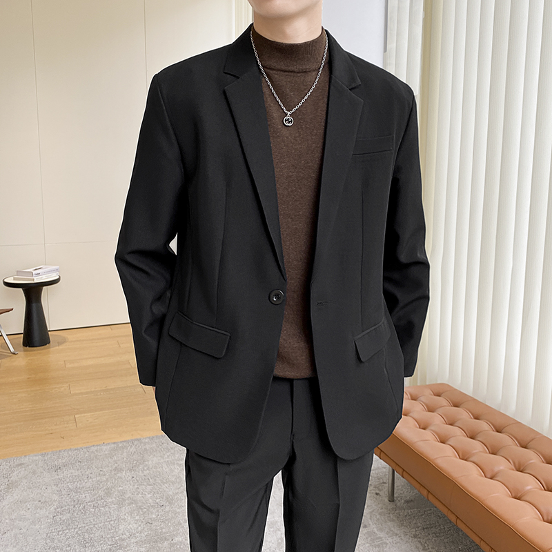 高级感休闲西服男士正装韩版上衣成熟稳重黑色西装外套单西男套装