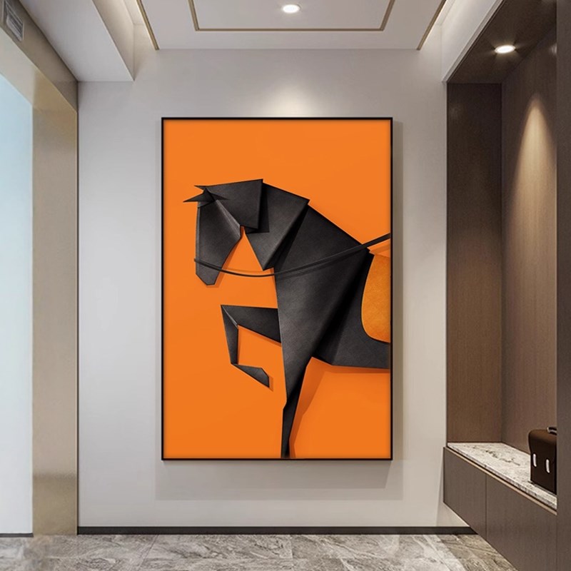 高级感轻奢马的入户玄关装饰画餐厅抽象橙色系客厅沙发背景墙挂画图片