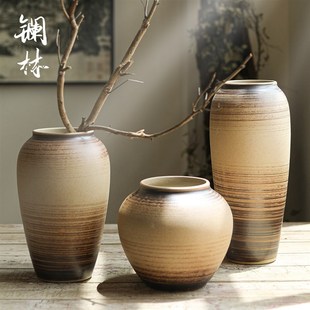 复古手工陶瓷插花瓶子酒店民宿家居装饰摆件禅意侘寂风日式陶罐子