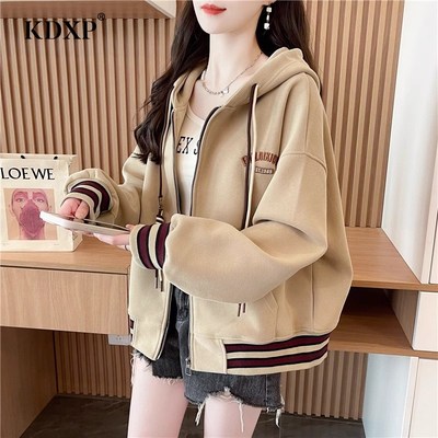 时尚短款卫衣女2025春秋季新款加厚宽松小个子开衫连帽棒球服外套