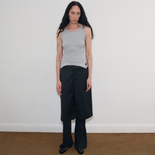 introutro暗条纹双层西裤复古摩登修身百搭显瘦高腰遮胯休闲裤子