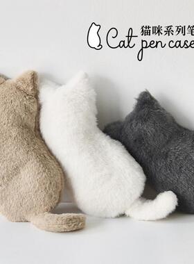 毛绒猫咪造型笔袋柔软触感可爱轻便大容量文具收纳笔袋多用途收纳