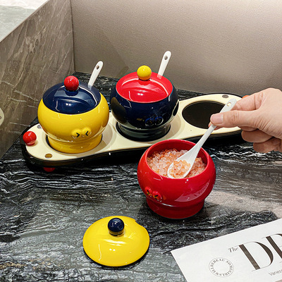尚恩原创陶瓷家用带勺调味罐套装