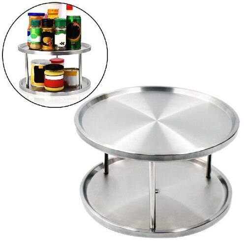 极速Metal 60 Degree Rotativng 2 Tier Spices Fruit Tray Turni