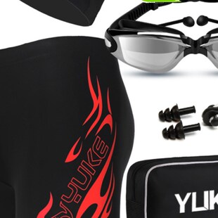 泳帽近视泳镜带度数三件套装 游泳衣泳裤 五d分泡温泉男款 极速男士