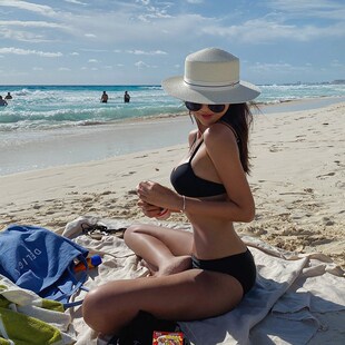 模 黑色三角比基尼S钢托聚拢泳装 极速泳衣女分体三点式 性感ins风