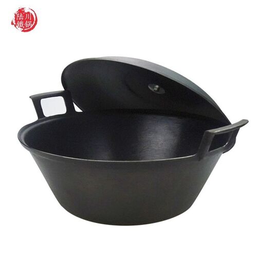 新品商用老式铸铁锅加厚双耳锅40/46/D50/56/60cm大号平底锅电磁