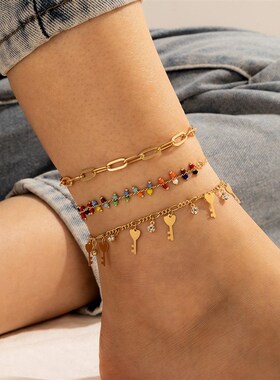 极速Colour 3Pcs Key Aqnklet For Women Fashion Simple Gift Je