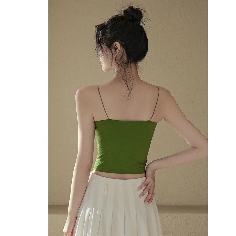 新品吊带背心女2025夏季带胸垫紧身短款内搭美背U白色打底外穿抹