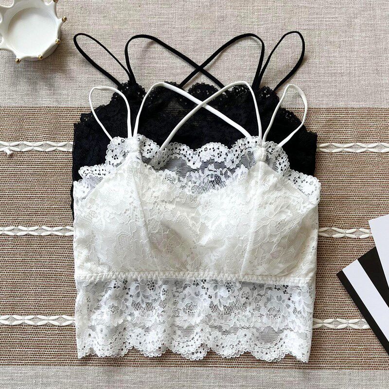极速法式白色蕾丝小吊带背心女内搭春带胸垫美背内衣X文胸一体外