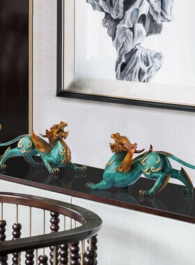 新品铜貔貅摆件一对客q厅玄关铜皮丘工艺品办公室开业礼品装饰品