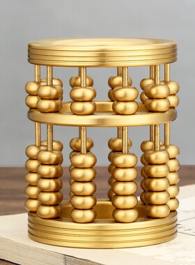 新品算盘b创意笔筒摆件黄铜珠稳超胜算文房四宝办公礼品工艺品礼