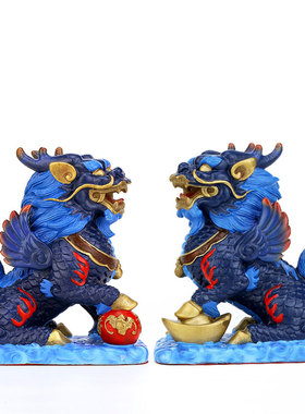 新品彩绘纯铜纯黄k铜麒麟摆件一对家居装饰品客厅玄关办公室工艺