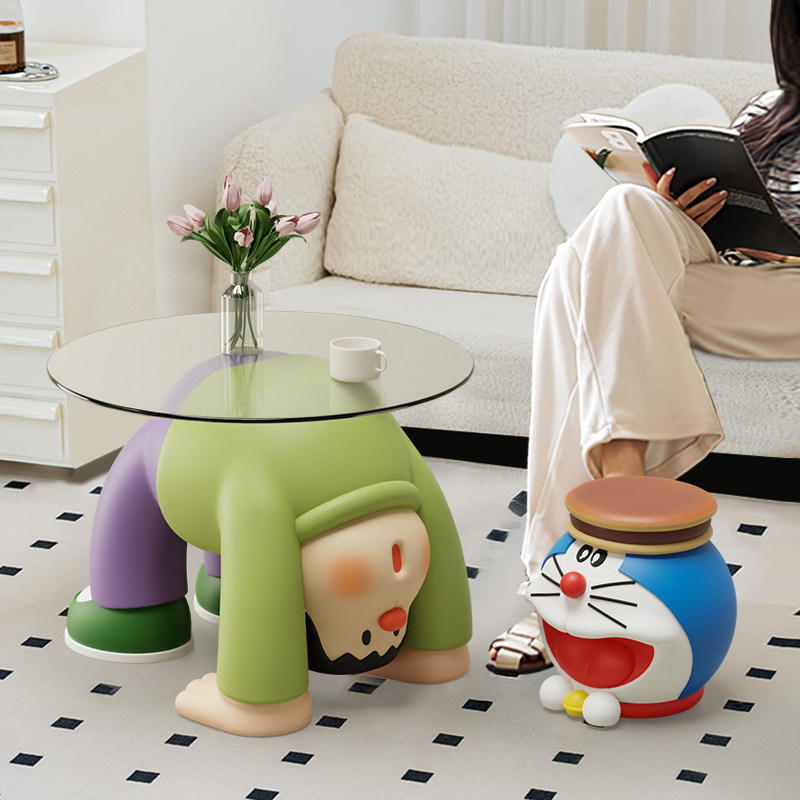 胖虎下腰茶几创意边几客厅2024新款茶桌椅组合阳台家用小茶台圆桌,住宅家具,茶几,淘宝优惠券,粉丝福利购,淘宝优惠卷