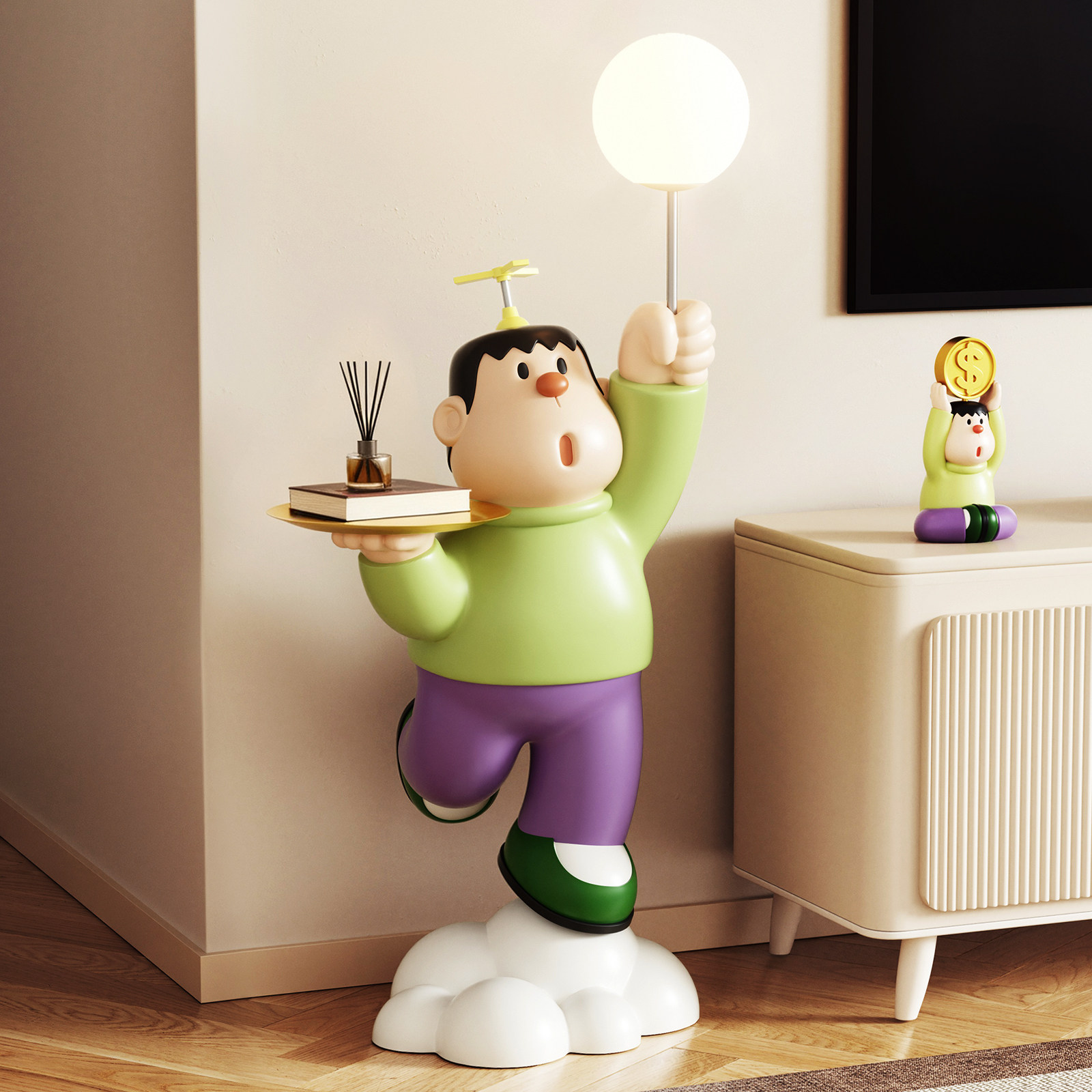 胖虎客厅落地摆件电视柜沙发旁托盘落地灯儿童房间大号公仔装饰品,家居饰品,装饰摆件,淘宝优惠券,粉丝福利购,淘宝优惠卷