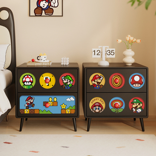 创意马里奥儿童简易床头柜家用卧室2025新款床边置物架边几收纳柜