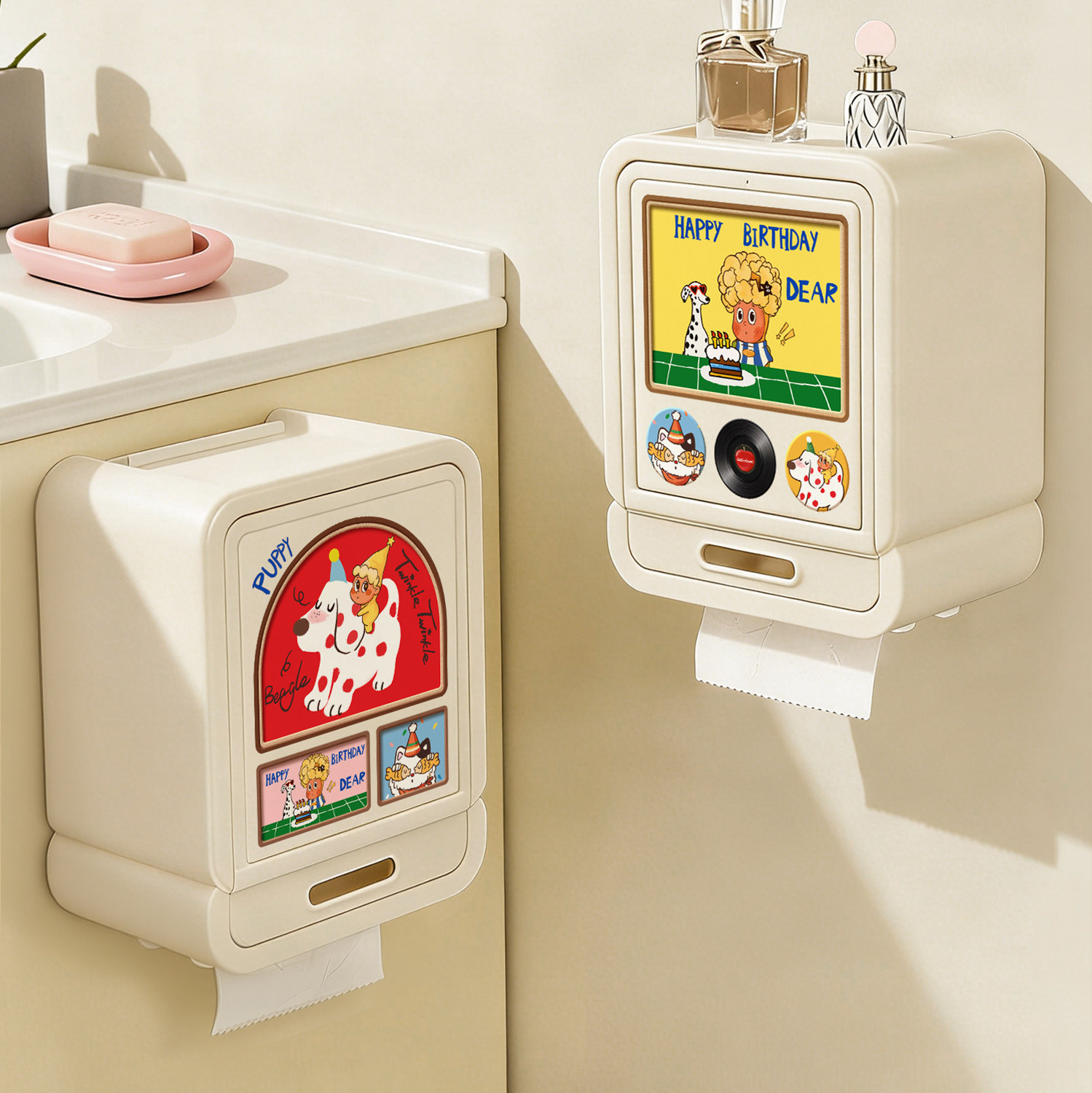 多巴胺浴室纸巾盒壁挂式双层卫生间卷纸收纳盒创意防水手机置物架