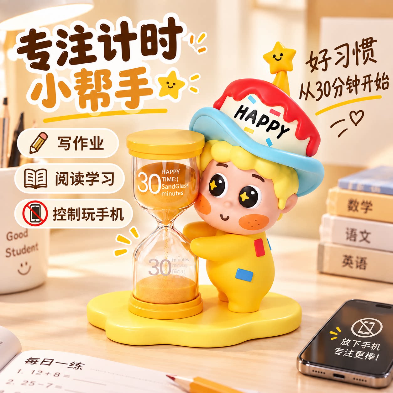 可爱沙漏计时器儿童小学生学习作业时间管理自律神器桌面卡通摆件