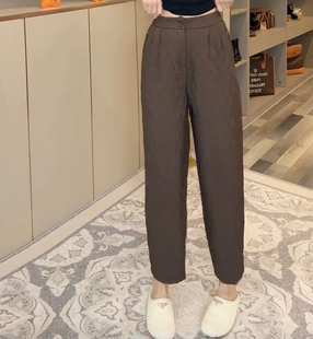 松紧腰宽松加棉休闲萝卜裤 菱形格九分哈伦裤 韩版 新款 子 女2025冬季