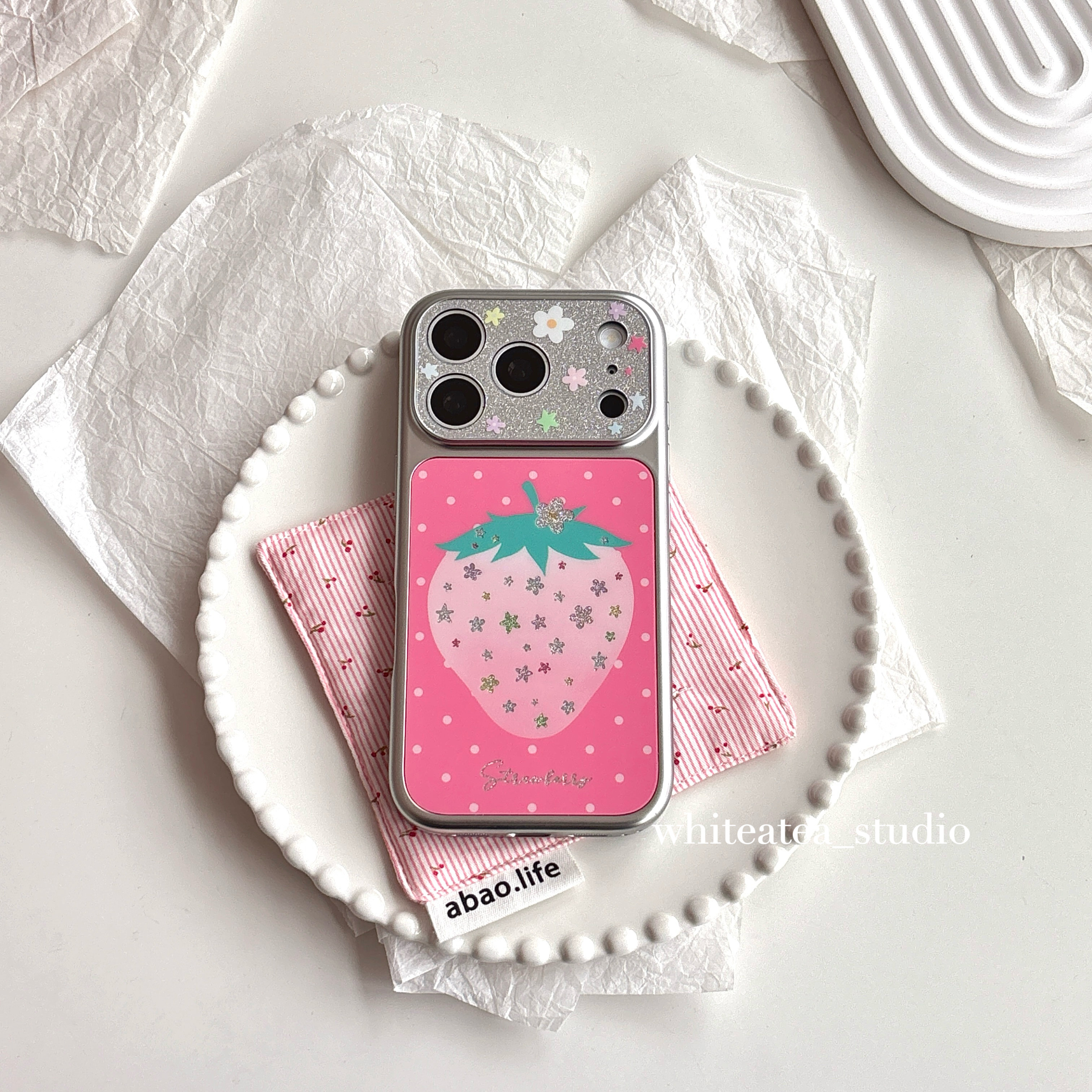 盐白茶ins清新可爱电镀闪粉镜框玫粉草莓适用苹果17ProMax手机壳iPhone16小众15新款14高级感13少女保护套冬,3C数码配件,手机保护套/壳,淘宝优惠券,粉丝福利购,淘宝优惠卷