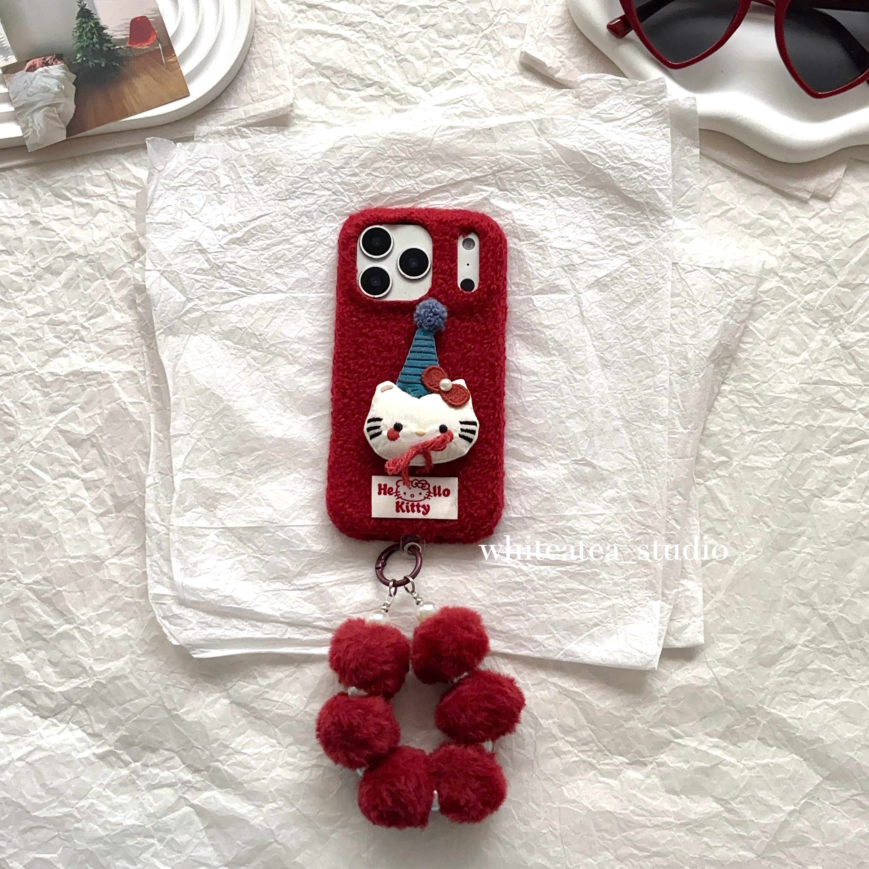盐白茶ins新年可爱暗红色手机壳