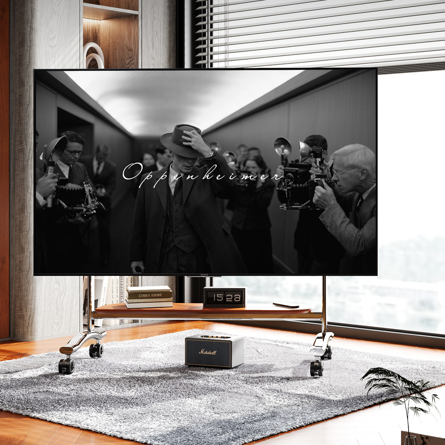 不锈钢实木电视支架可移动电视柜