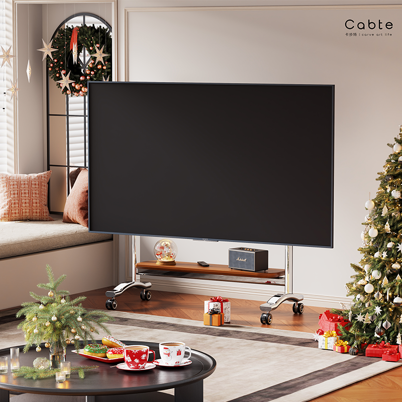 不锈钢实木电视支架可移动电视柜