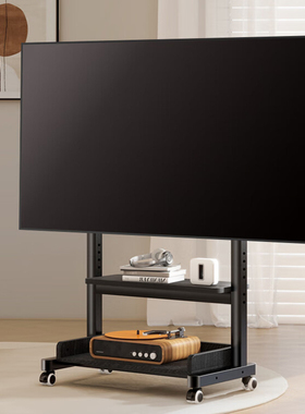 CABTE可移动电视支架带柜落地架子带轮推车多功能升降显示器支架