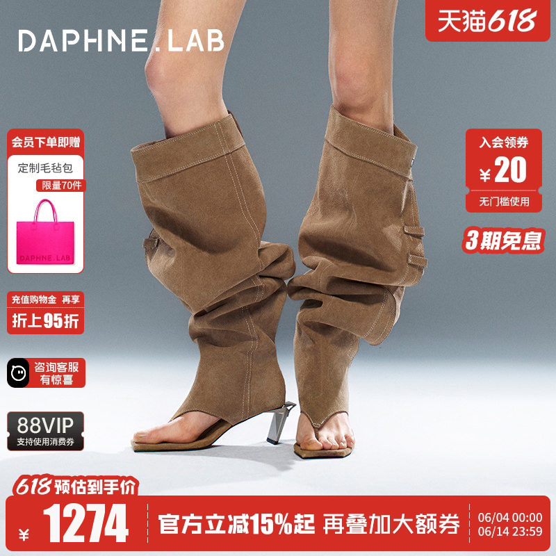 Daniela同款DAPHNELAB方糖金属高跟过膝凉靴26夏复古高跟靴裤管靴