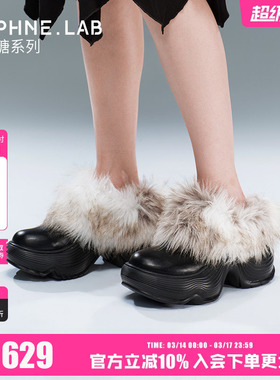 秦岚同款DAPHNELAB棒棒糖毛毛厚底半拖冬厚底增高保暖雪地靴棉鞋