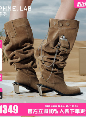 Jennie同款日常版DAPHNELAB方糖金属高跟过膝靴西部裤管骑士靴女