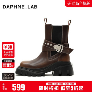 DAPHNE 复古美拉德风厚底增高切尔西骑士短靴 LAB方糖切尔西靴新款